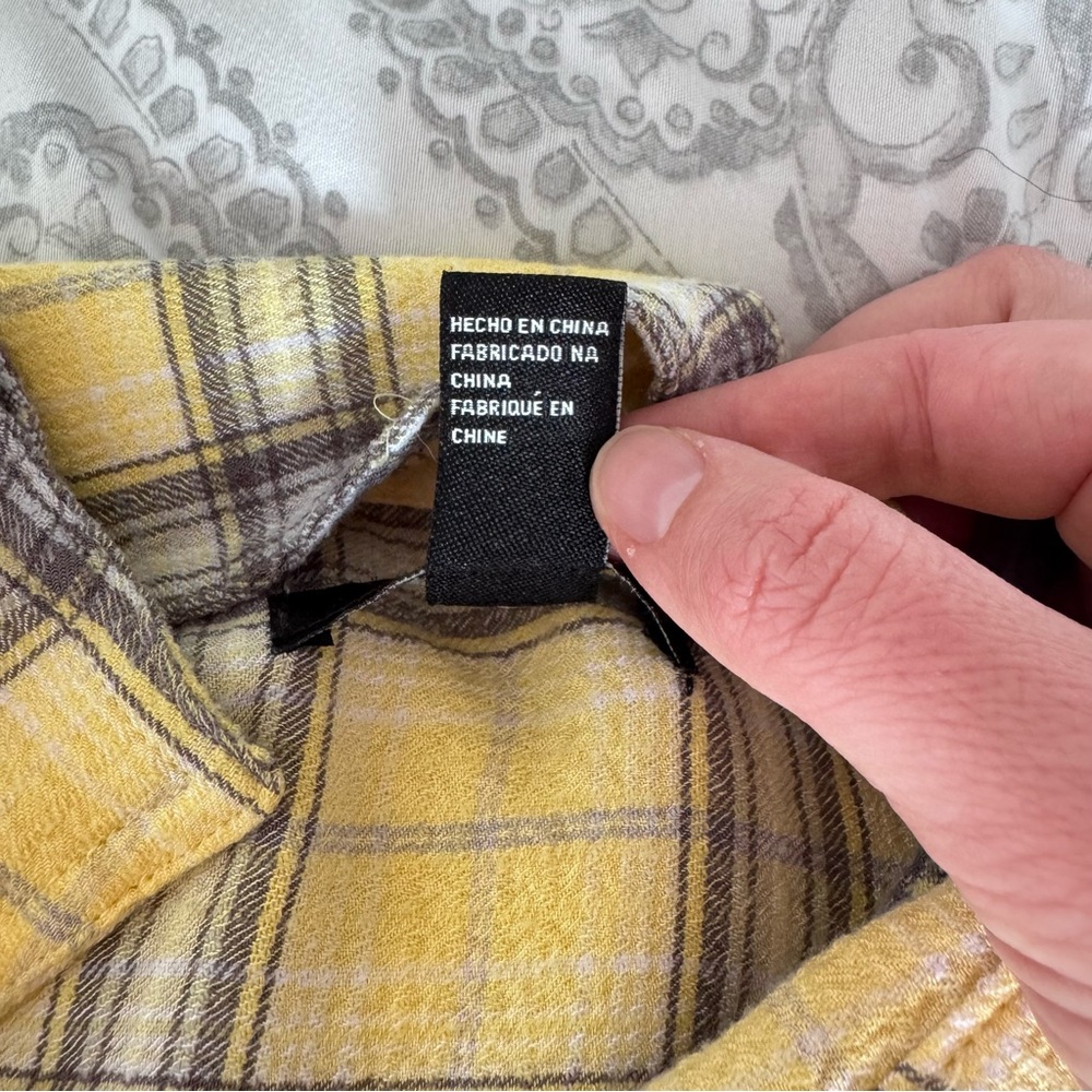 Forever 21‎ Cropped Yellow Plaid Flannel Top Women's Size Medium Fall Western - Picture 4 of 9